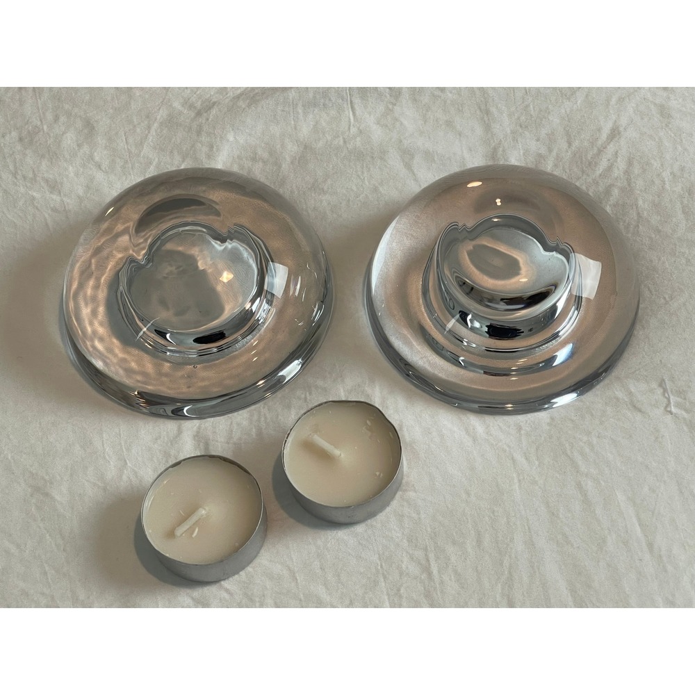00419 - Set of 2 Clear Glass Tea Light Candle Holders Heavy Bowl Votive Holders‎ - Picture 4 of 11
